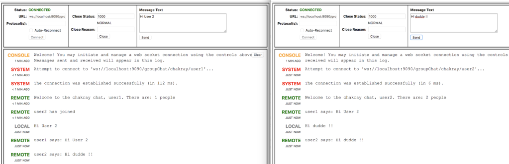 chat between two users WebSockets